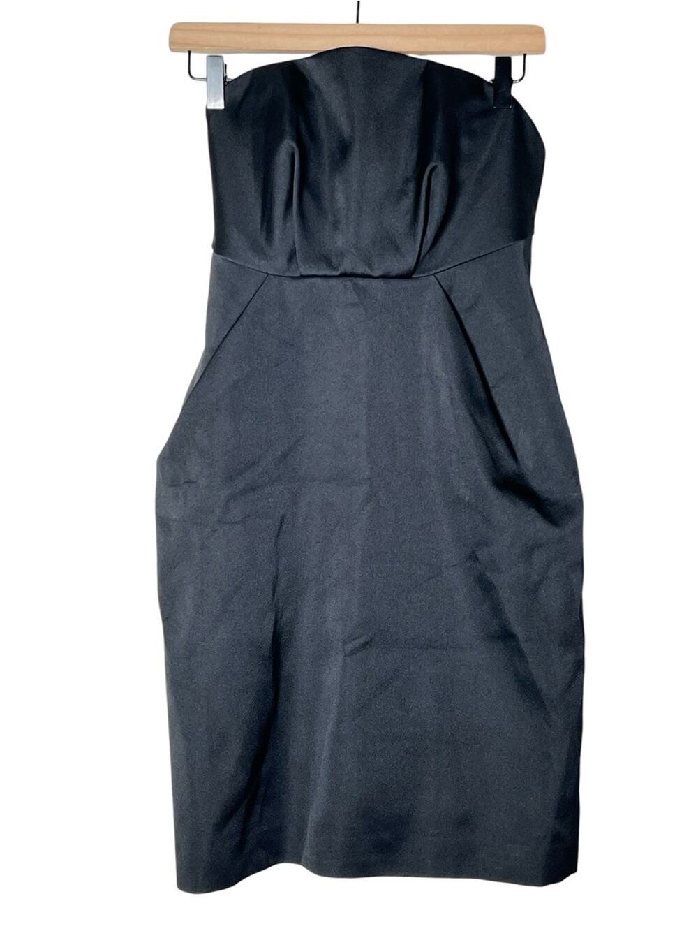 NWT Cameo Classic Black Satin Strapless Sheath Dress size medium M B110